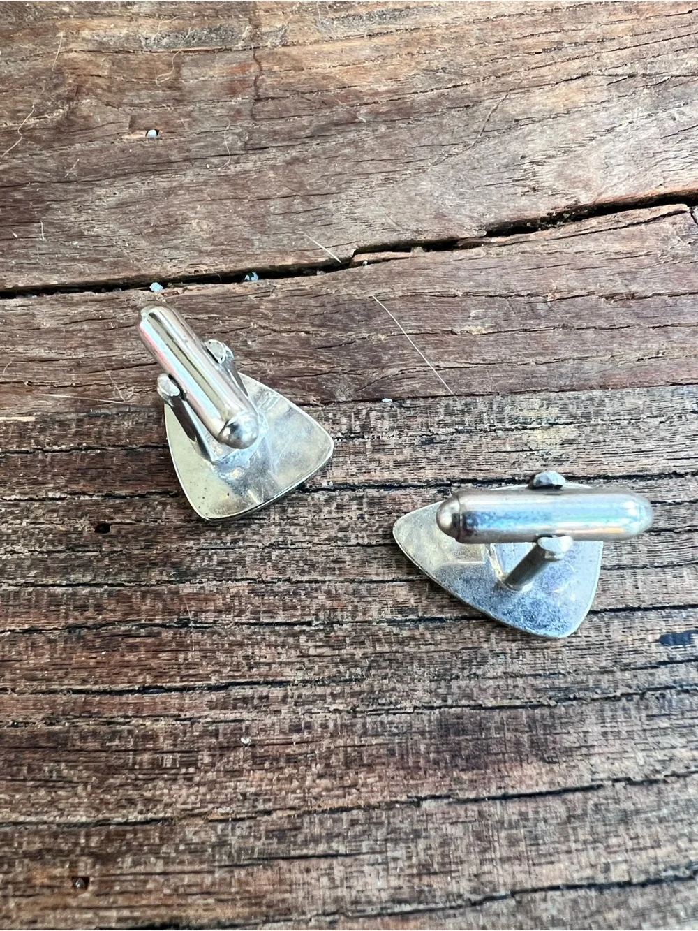 Geometric Silver-Tone Triangle Cuff links